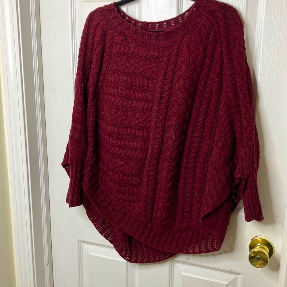 Angel of the North Cable Knit Crew Neck Sweater Size M Burgundy Cotton Blend